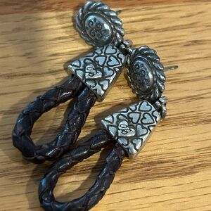 Brighton leather brown and silver earrings